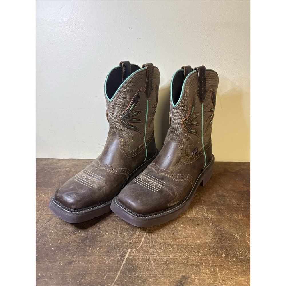 Justin Boots Nettie Square Toe Cowboy  Womens Brown Casual Boots GY9536 7B